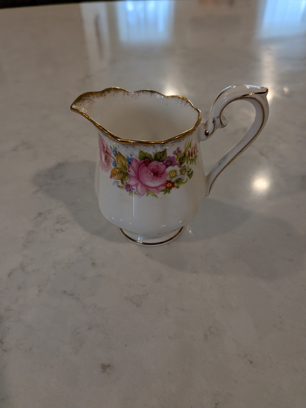 Royal Albert Vintage 1950s Porcelain Creamer with Pink Rose Floral and Gold Trim